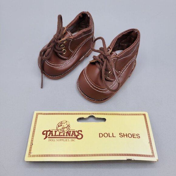 Tallinas Brown Lace-Up Doll Shoes Size 3 Faux Leather With Stitch Detail - Picture 2 of 7